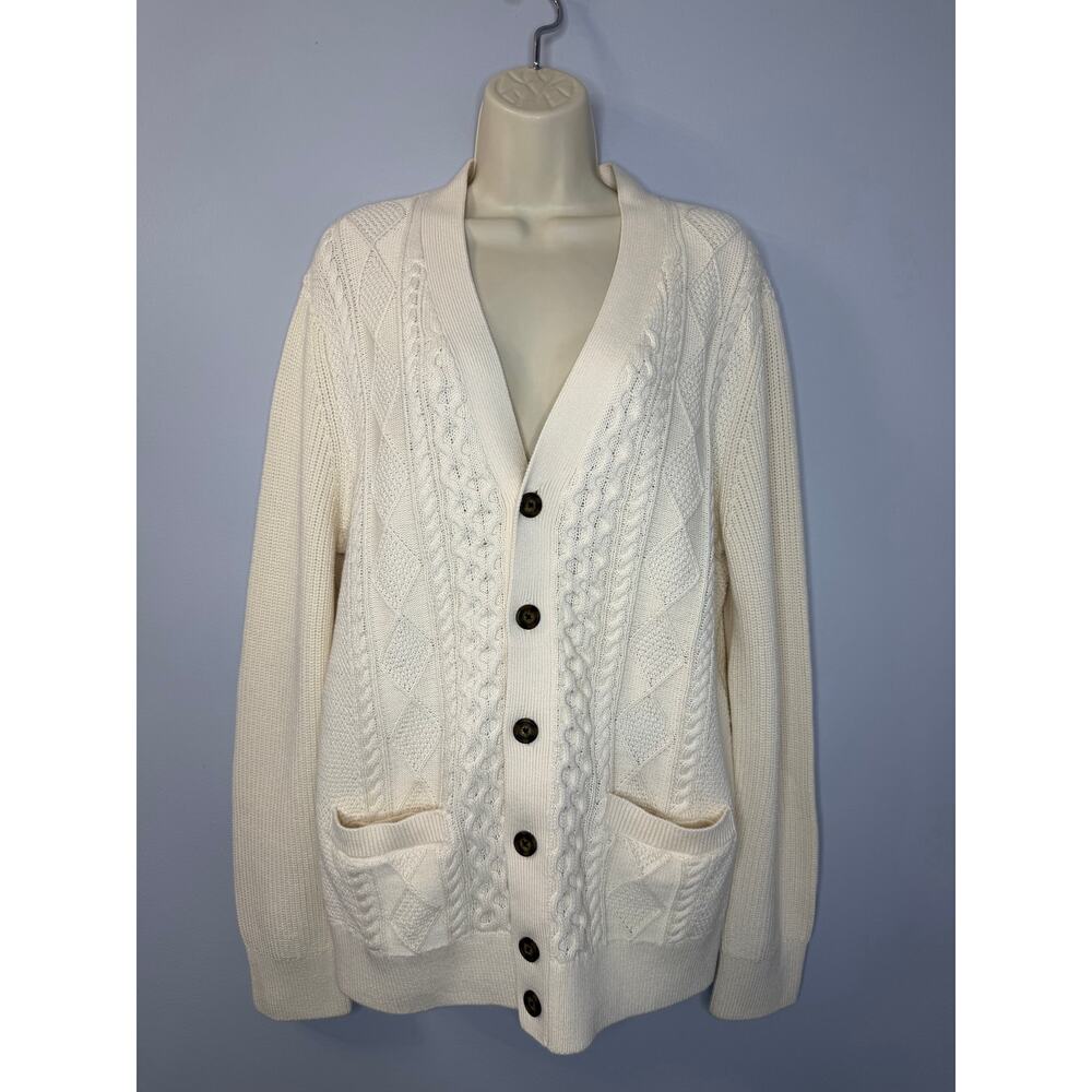 GAP Cream Cable Knit grandpa Cardigan Sweater Cotton Women's L New